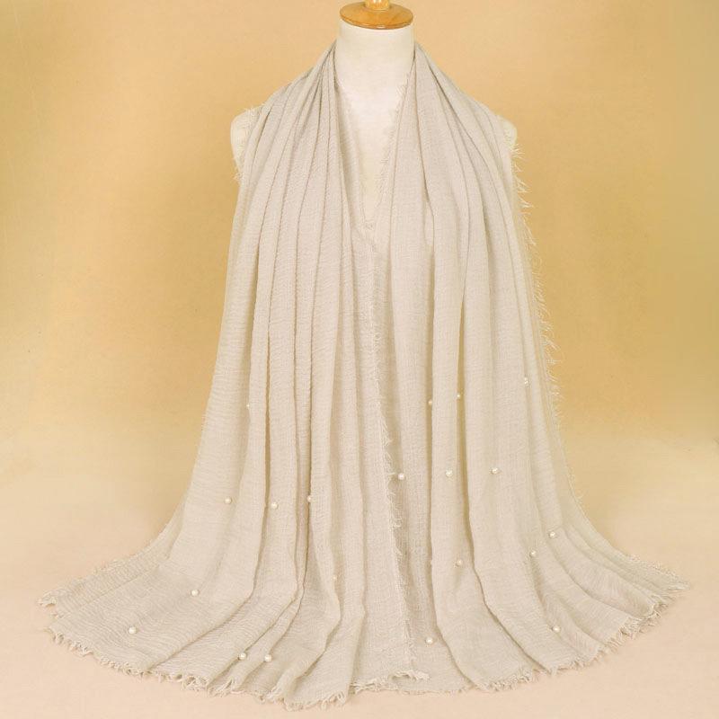 New Pearl Cotton Linen Tassels Scarf For Women Girls Autumn Retro Edge Sunscreen Scarves Soft Foulard Viscose Female Wrap Shawls