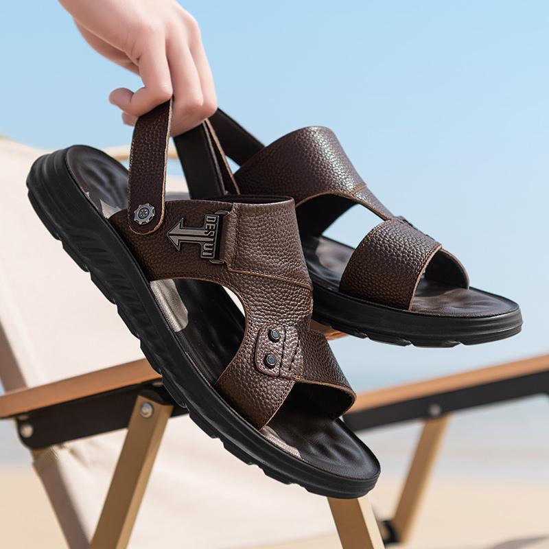 Fashion Casual Male Leather Slippers All-match Male Flats Summer Half Drag New Arrival Men's Sandals Real Leather Outdoor Beach Shoes