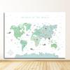 Educational Poster Cartoon Animal Kids Baby Room Decor Animals Illustration World Map Wall Art Picture Nursery Print Painting