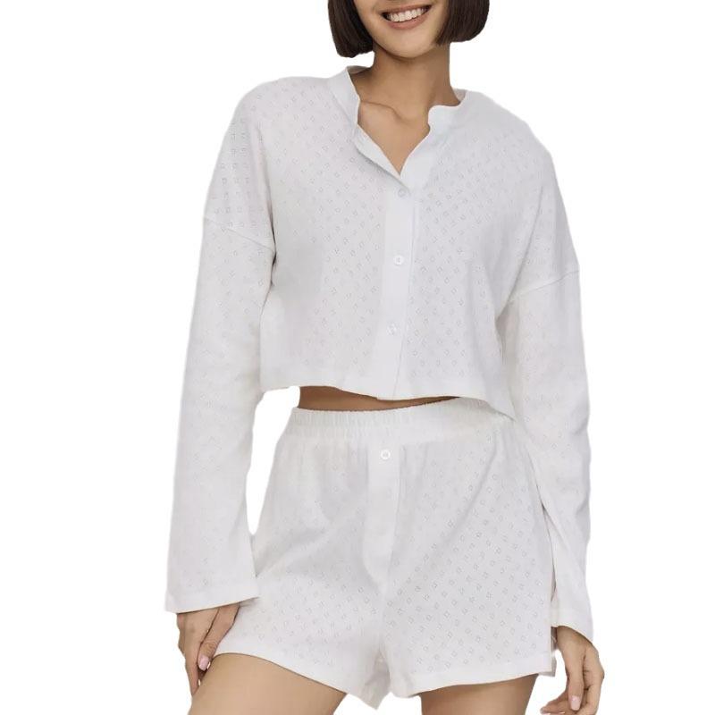 Spring and autumn new models, fine and beautiful women's pajamas, pure cotton long-sleeved shorts, home two-piece loungewear