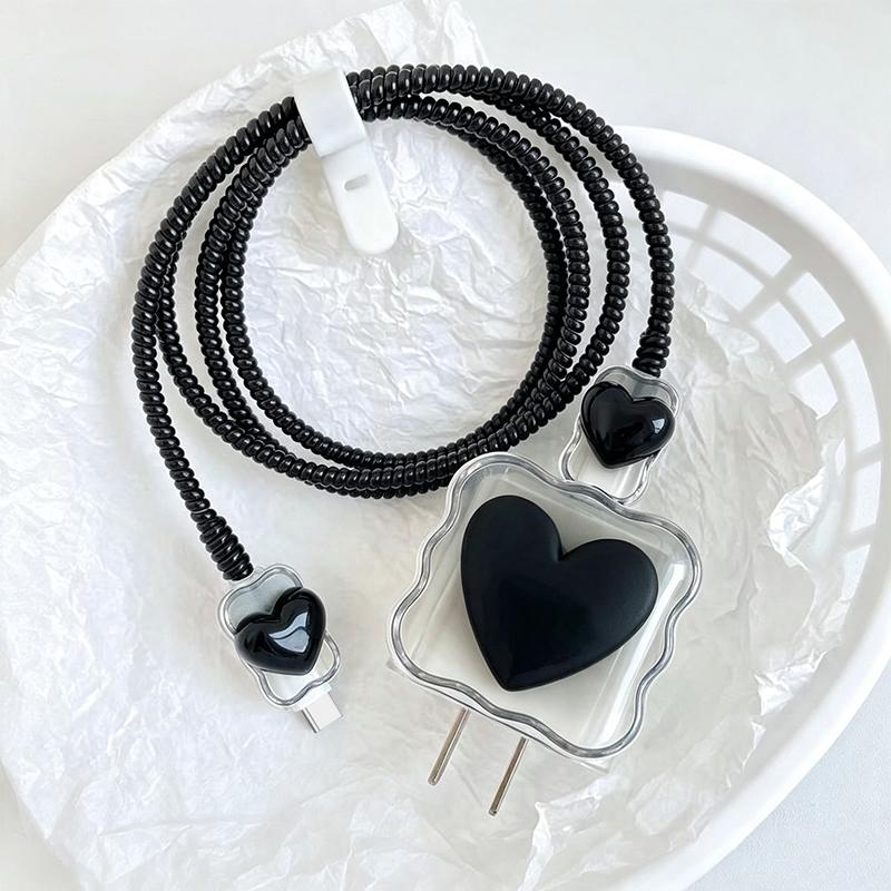 Cute 3D Heart Wavy Edge Charger Protector Set Wear Resistant Anti-Bend Cable Protector for Phone Charger Cords Office Use