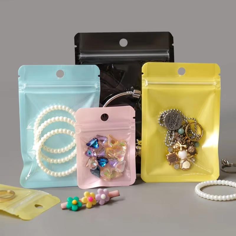 Macaron Colorful Transparent Pearlescent Thickened Recyclable Eco Friendly Offset Printing Zipper Top PE Material Jewelry Small