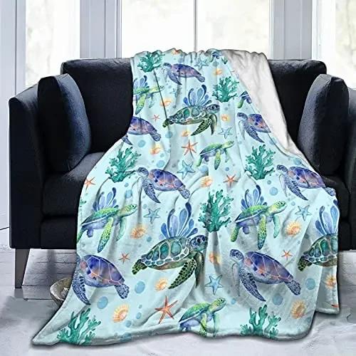 Sea Turtle Print Blanket Soft Lightweight Ocean Animal Flannel Blanket for Adult Kids Couch Bed Sofa Throw Blanket King Queen