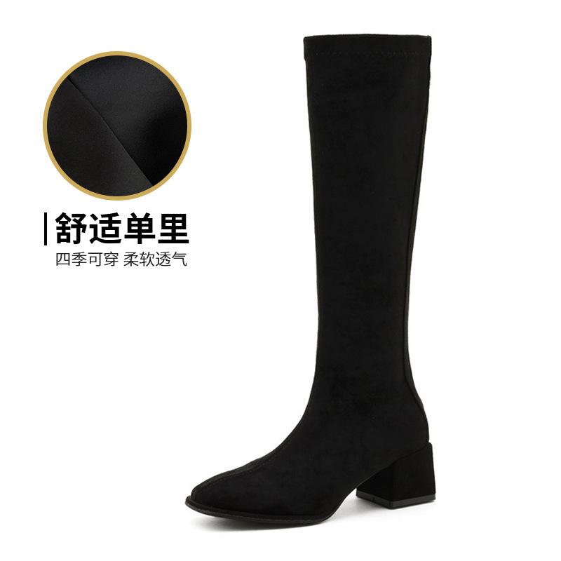 2024 autumn and winter square head thick heel knight boots women's tall rear zipper long boots Korean version ins wind long boots children