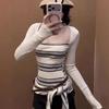 American Sexy Contrast Stripe Two-Piece Long-Sleeve Women's Top with Bow - Slimming Autumn/Winter Base Layer