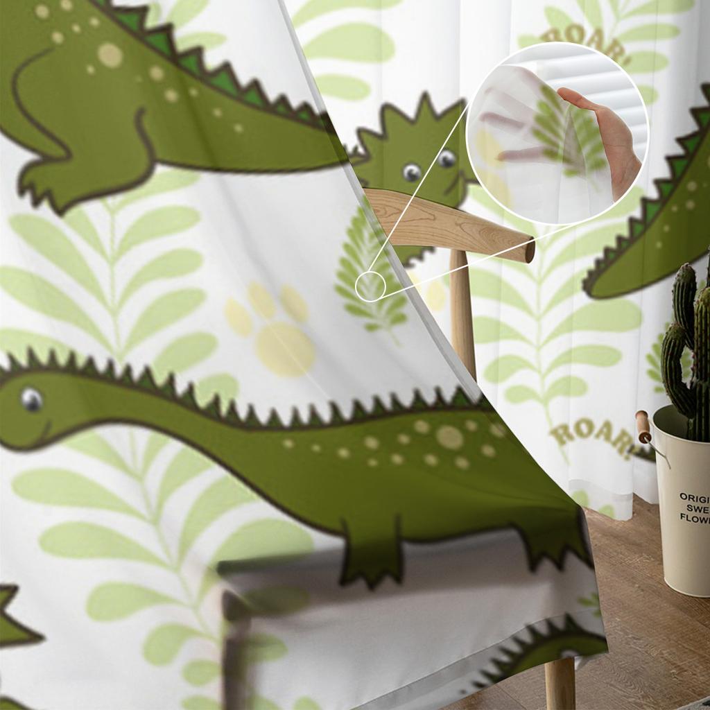 Dinosaur Green Plant Cartoon Sheer Curtains for Living Room Transparent Tulle Window Curtain Bedroom Kitchen Decor Veil Drapes