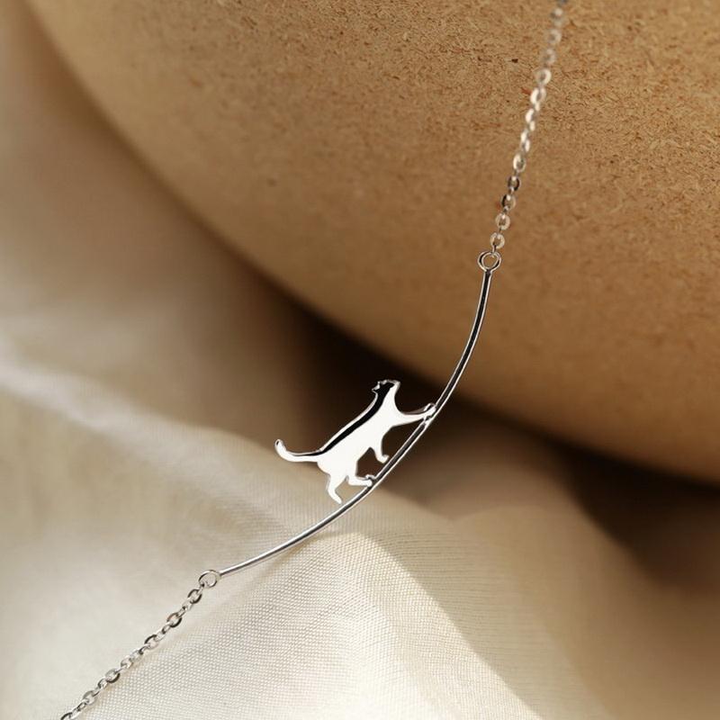 Damen Persönlichkeit Gehende Katze Anhänger Halskette Niedliches Tier Kätzchen Gebogen Einfach Schlüsselbein Kette Halsketten Party Schmuck