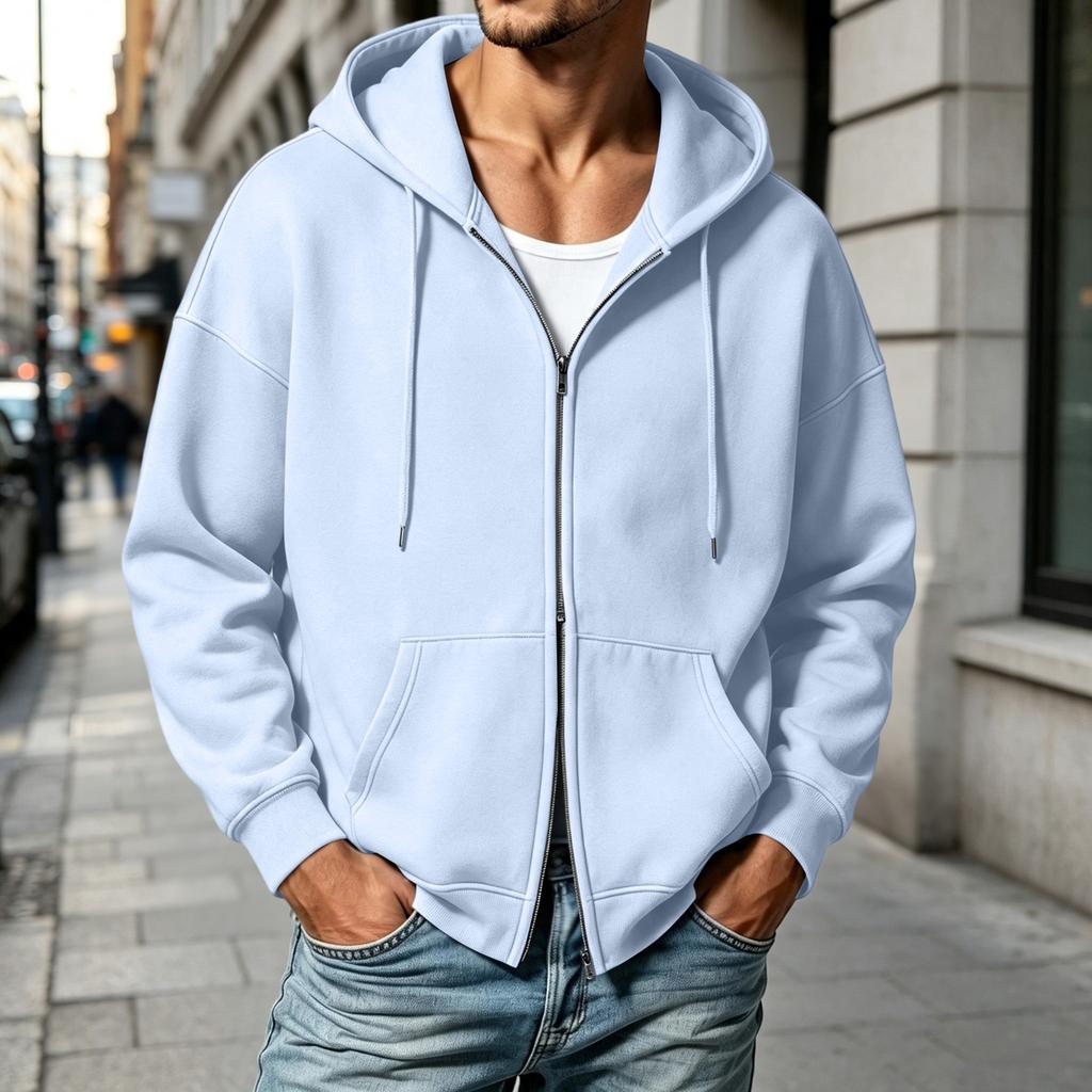 Herren Kapuzenpullover mit doppeltem Reißverschluss Lässiger Sport Kapuzenpullover