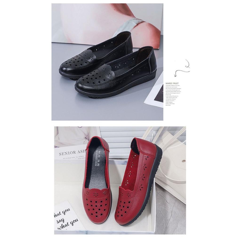 Summer New Imitation Leather Shoes, Comfortable and Non Slip Sandals, Women's Soft Leather Hollow Breathable Hole Shoes, Soft Soled Shoes