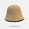 Lamb Wool Bucket Hat Autumn and Winter Ins Big Head Circumference Color Matching Knitted Bucket Hat Versatile Warm Plush Basin Hat