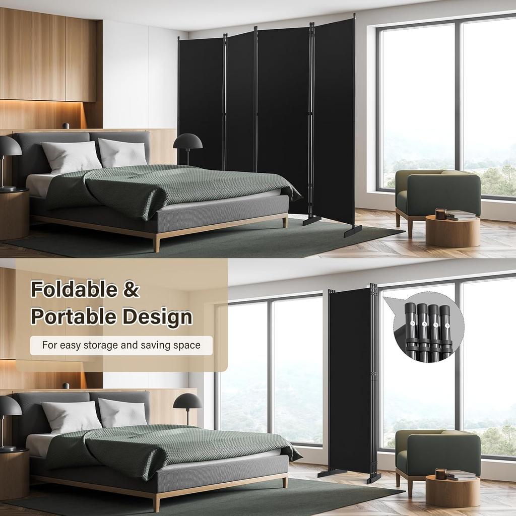 AKTOP Room Divider 4 Panel, 80" W Portable Wall Divider for Room Separation, Freestanding Partition Room Dividers, Folding Room Separators Privacy