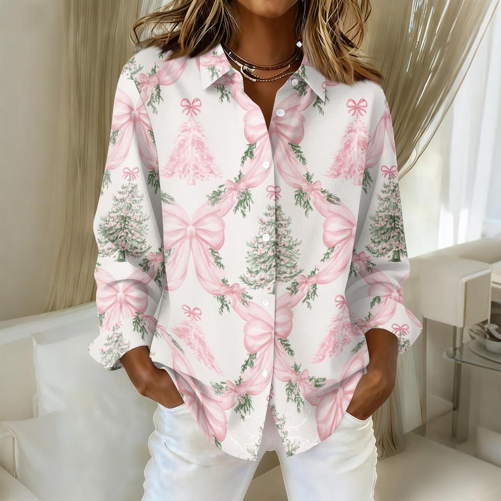 Women's Casual Long Sleeve Christmas Print Cardigan Top for Holiday