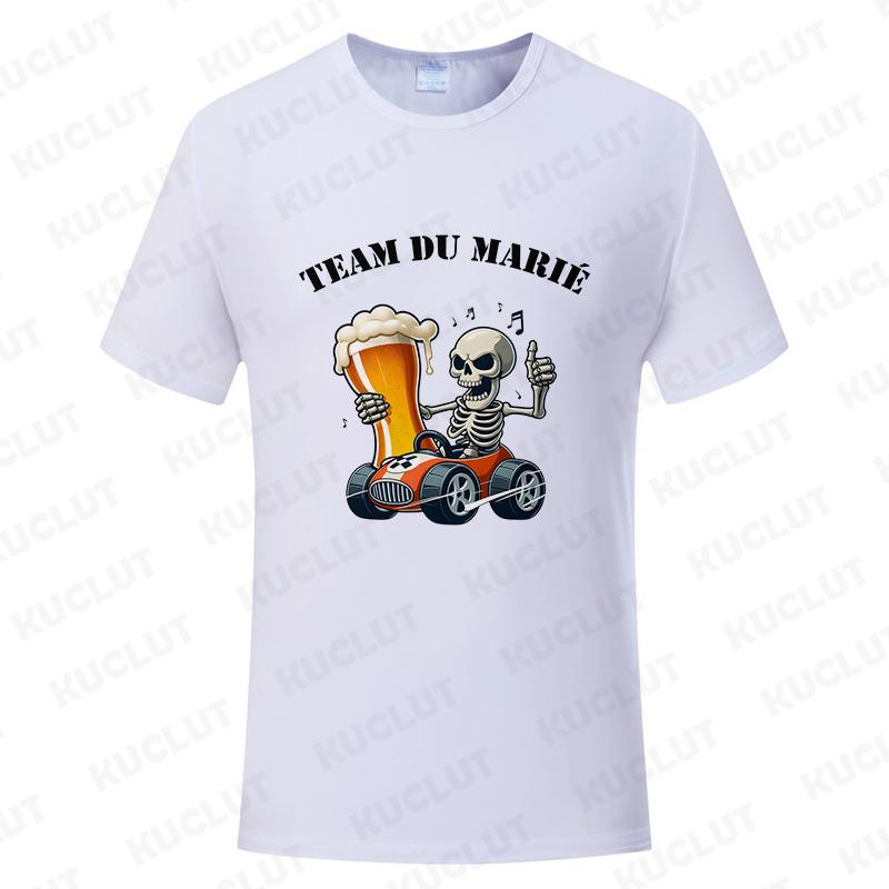 Evg Future Team Married Groom Man T-shirt Funny French Wedding Shirt Single Farewell Bachelor Party Tees Skeleton Beer Tops