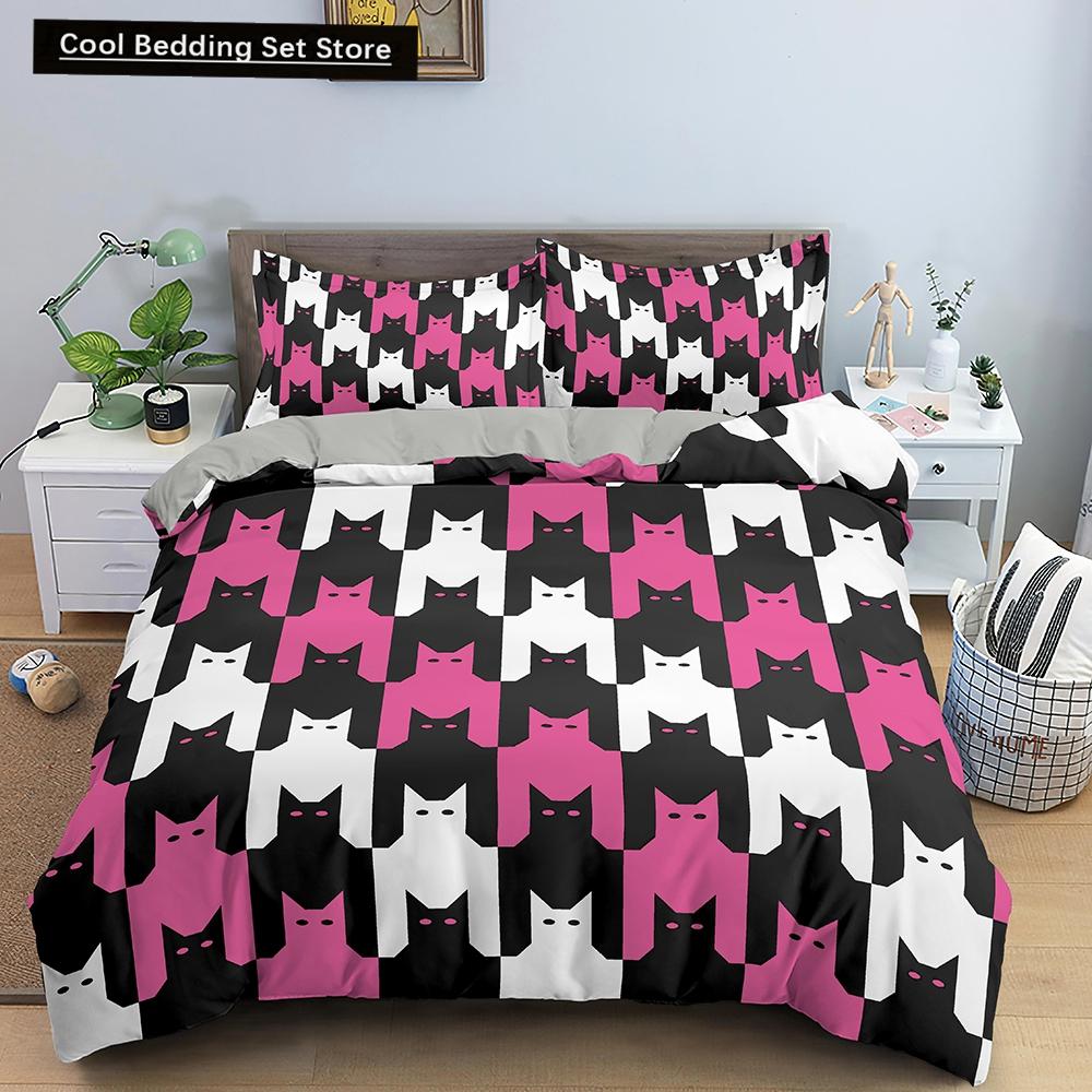 Comforter Cartoon Cat King Queen Colorful Lovely Animal Bedding Set Kids Pet Kitty Soft Polyester Comforter