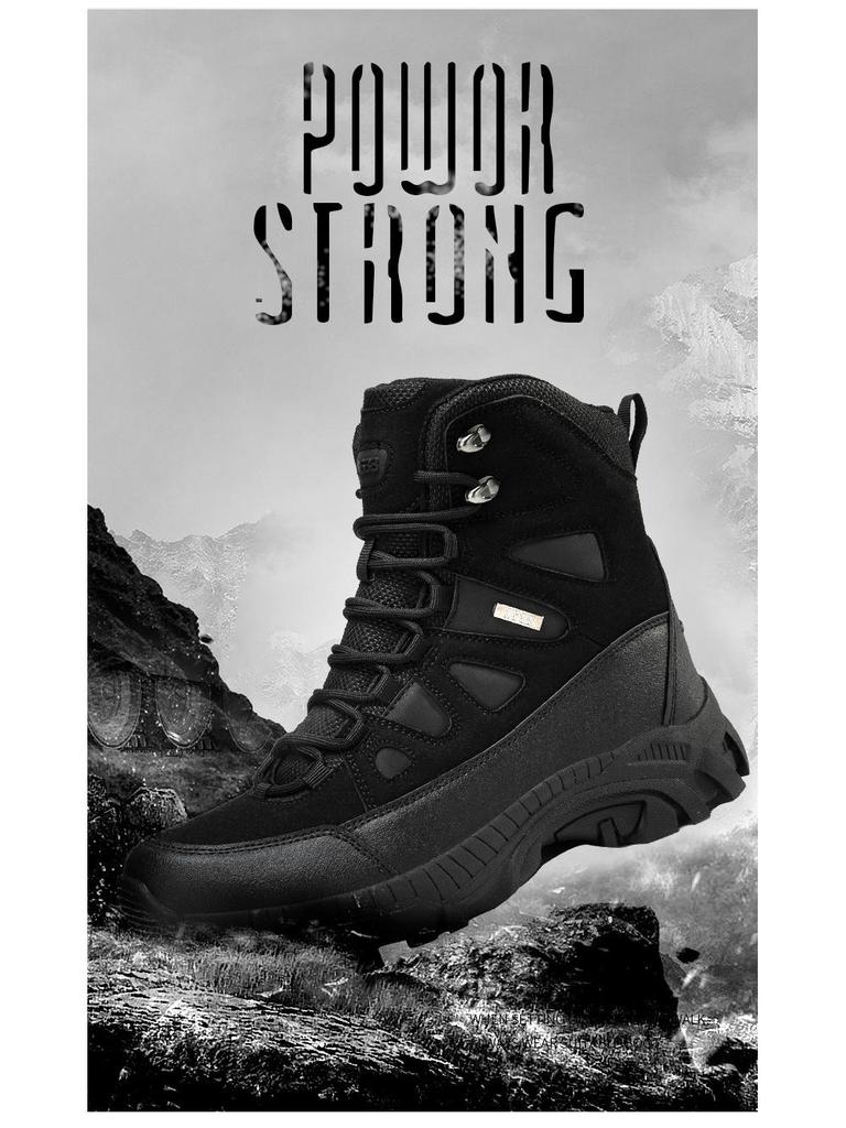 2025 Tactical Mid-Top Black Combat Boots: Kick-Proof, Bump-Proof, Outdoor Hiking Boots for Men
