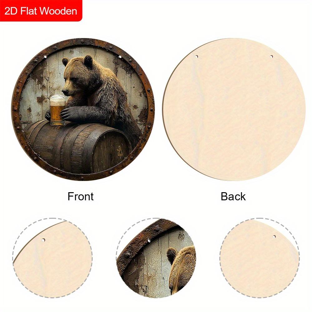 Wooden Sign with Bear & Beer Barrel Pattern - Unique Wall Pediments - Ideal for Front Door, Yard, Wall Decor