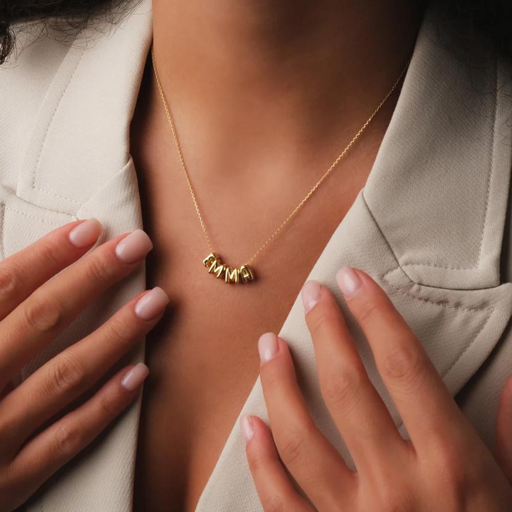 EMANCO Women's Name Necklace Gold-plated 3D Bubble Letter Customized High-end Jewelry New Year Gift for Her