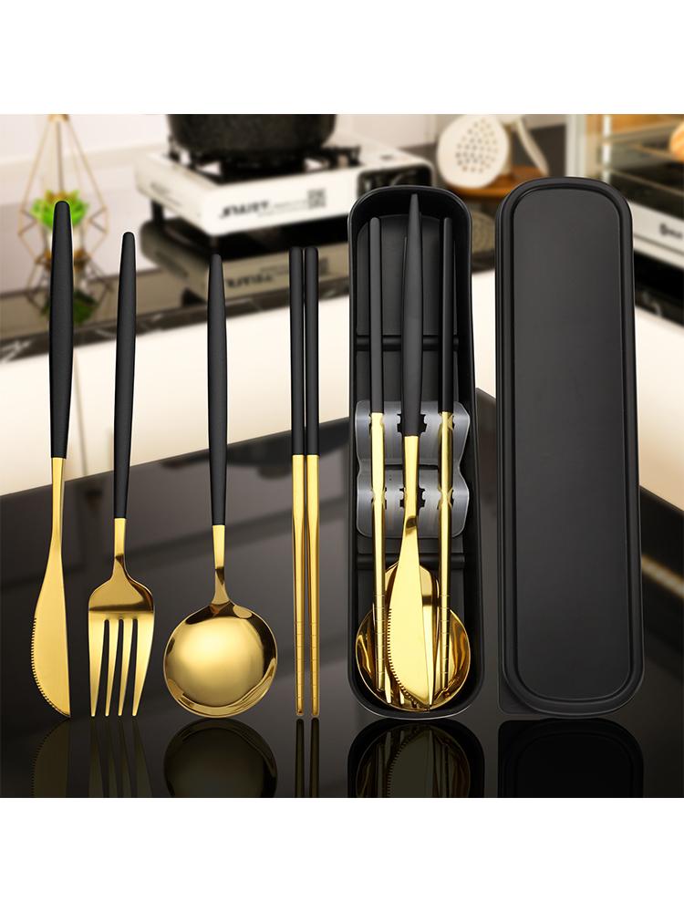 Stainless Stee Cutlery Set With Storage Box Portable Reusable Utensils For Home Office School Camping Daily Household Tableware