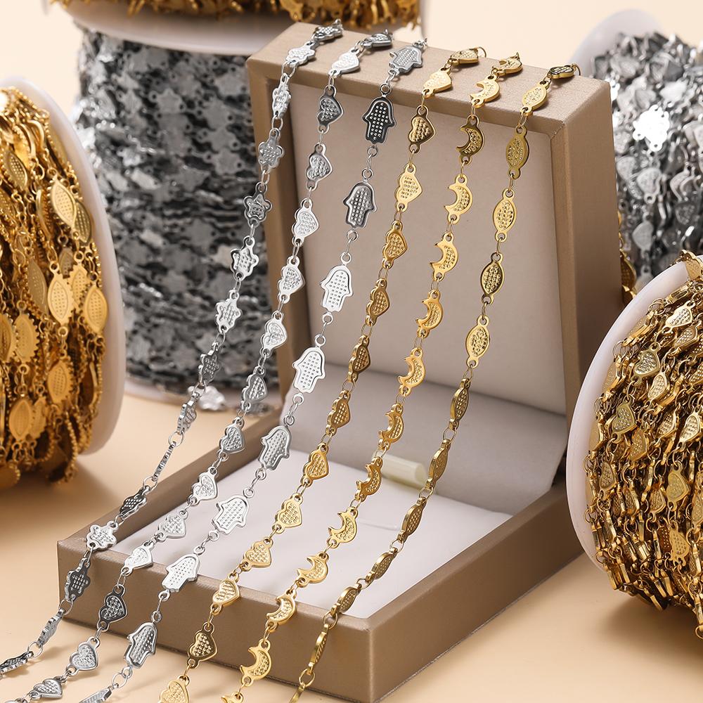 1Meter Stainless Steel Embossing Love Heart Leaf Oval Star Moon Link Chains Necklace Bracelet Jewelry Making DIY Chain Supplies