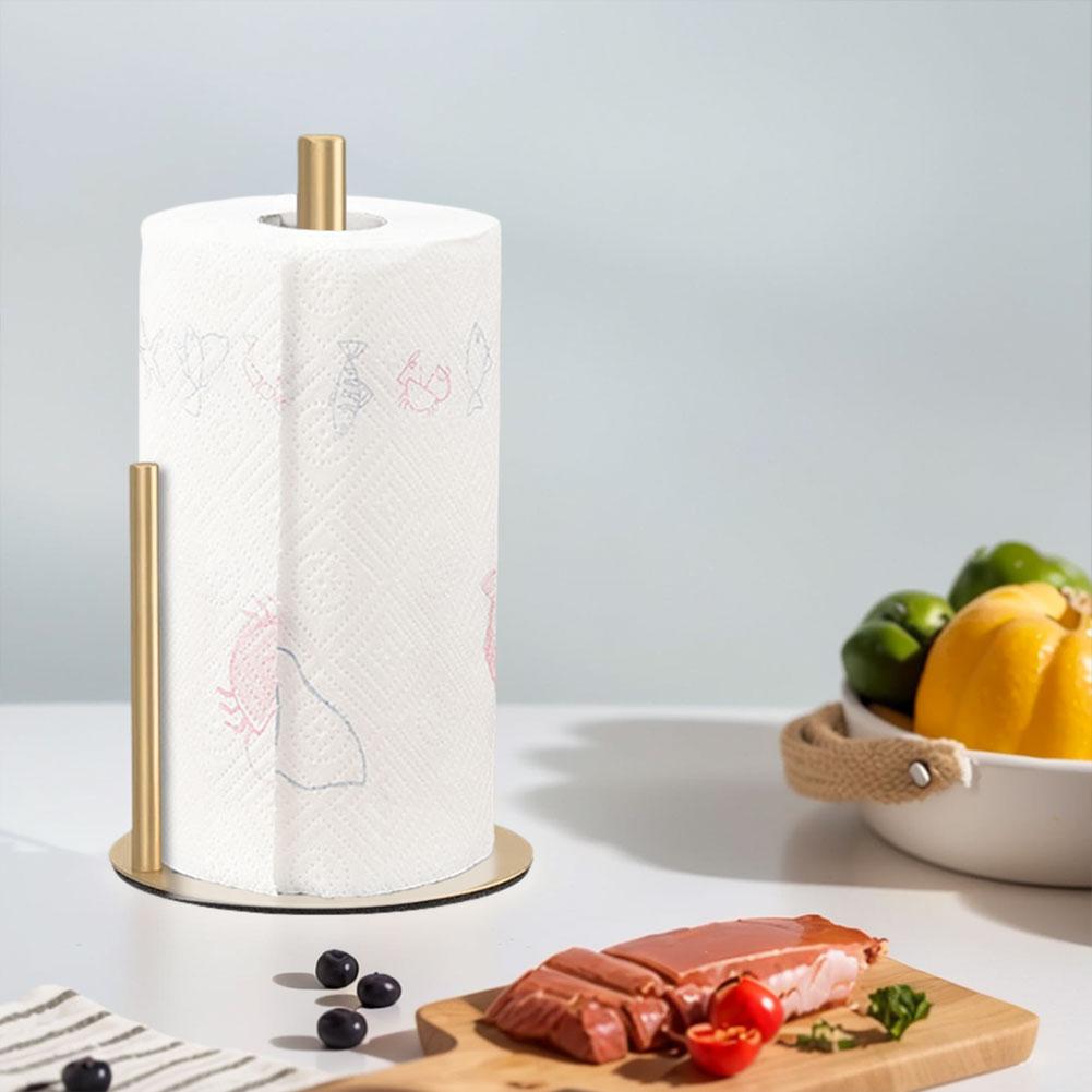 Paper Towel Holder Desktop Paper Towel Dispenser Weighted Base Vertical Cloth Fabric Holder Stainless Steel for Kitchen Bathroom