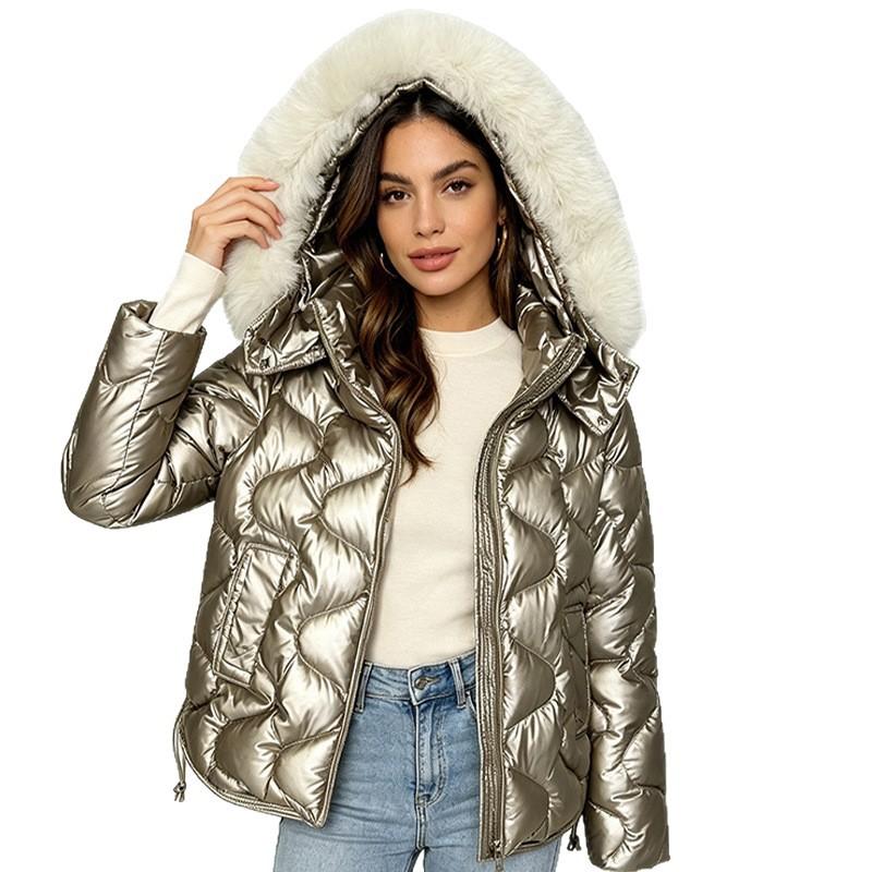 European and American new thermal padded clothes, women's slim women's padded clothes, short large fur collar thermal padded jackets