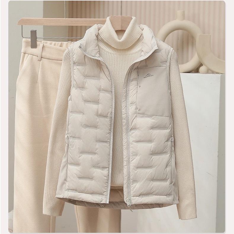 Women's Lightweight 90% Duck Down Vest for Autumn and Winter - Stand Collar, Warm Sleeveless Design for Outdoor, Camping, Sports, and Fitness