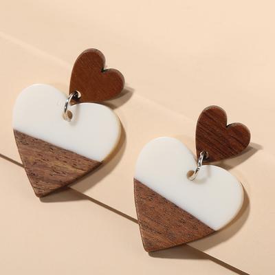 Fashion Geometric Heart Wood Acrylic Earrings For Women