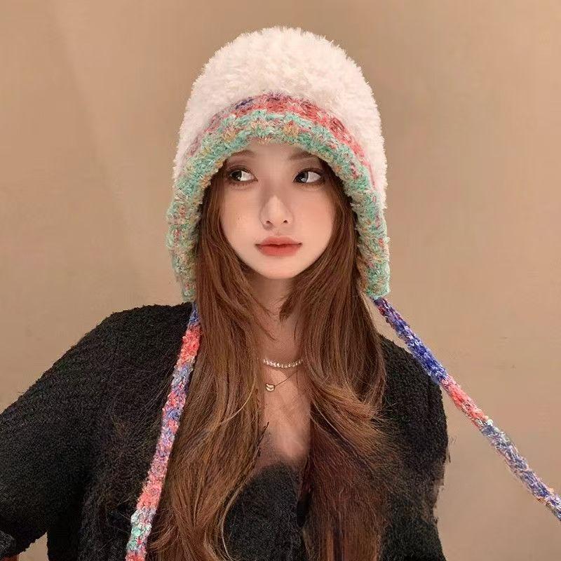 Korean Style Fashionable Plush Hat for Women In Autumn and Winter Face Showing Small Big Head Ear Protection Wool Hat Outdoor Warm Sweet Knit Hat