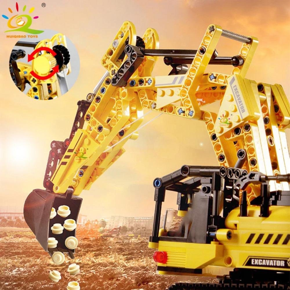 HUIQIBAO 841PCS MOC Engineering Excavator Truck Building Blocks Vehicle Car Bricks City Construction Toys For Children Boys