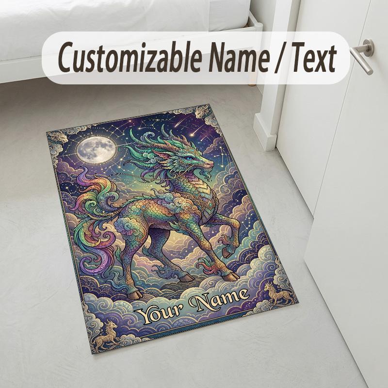 Dragon Phoenix Theme Crystal Velvet Rug Personalized Custom Name Text Soft Floor Mat Home Decor