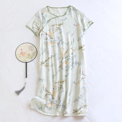 2026 Summer New Women's Sleeping Skirt Chinese Bamboo Fiber Short Sleeve Skirt Large Chinese Style Home Furnishing Skirt