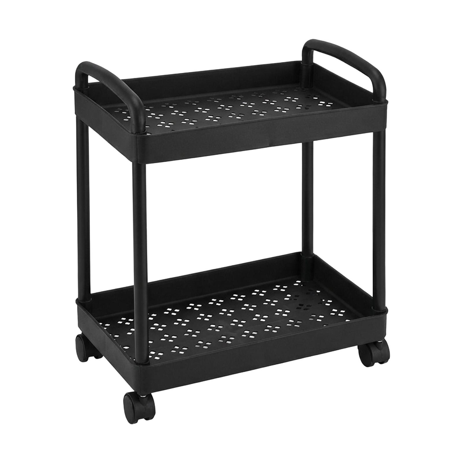 

2-Tier Rolling Storage Cart Plastic Mobile Organizer with Wheels for Kitchen Bathroom Bedroom Snack & Household Utility Cart