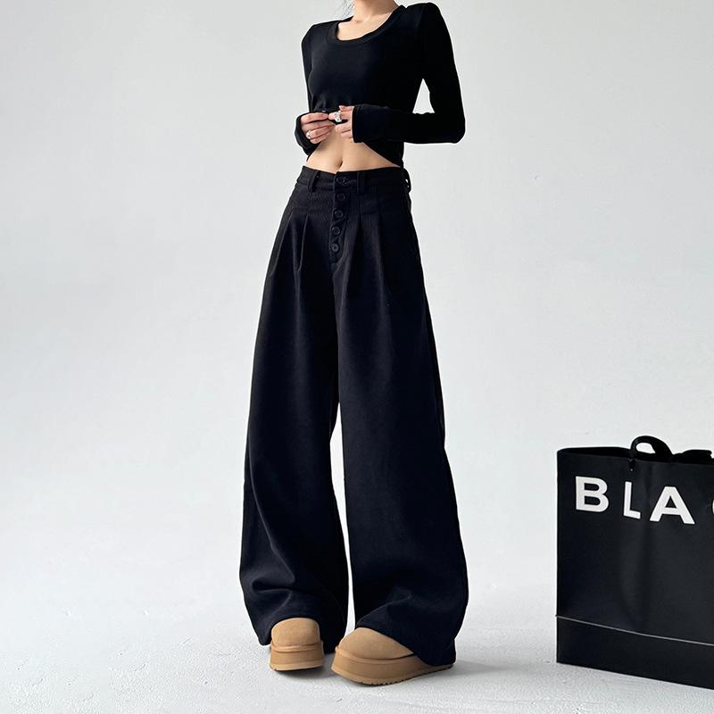 2025 Women's American Retro Wide-Leg Pants: Casual, Loose-Fit, High-End Drape for Autumn/Winter
