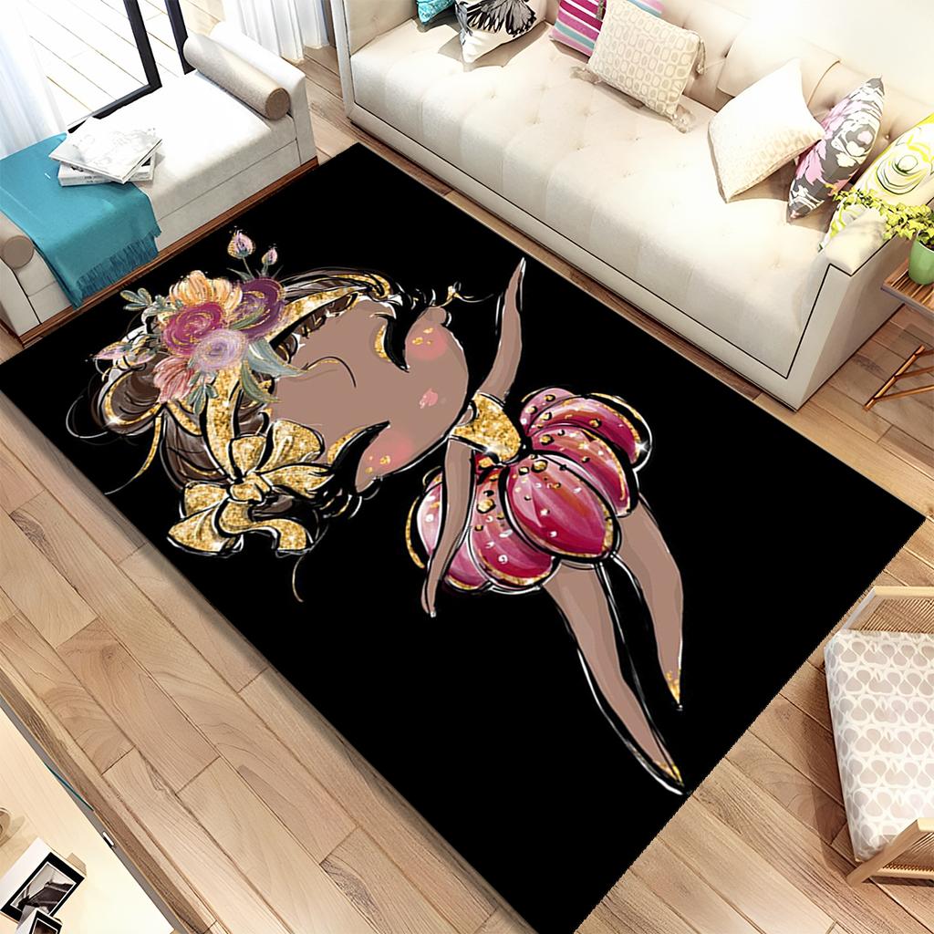 Covor de zonă cu desene animate cu zână balerină, covor pentru sufragerie, dormitor, canapea, covoraș, covoraș anti-alunecare pentru copii