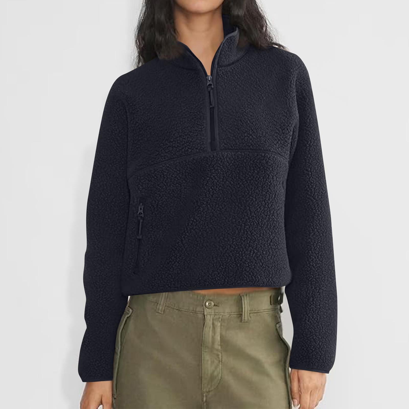 

Жіночий короткий флісовий світшот на половину блискавки, плюшевий теплий кардиган XL Темно-синій