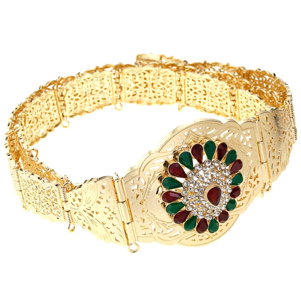 Gold Color Women Dress Belt Body Chain Crystal Bride Wedding Jewelry Adjustable Length Sunspicems