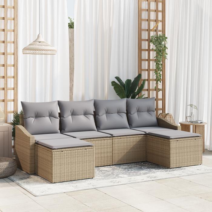 VidaXL Ensemble de dîner de jardin en 6 pièces avec coussins en rattan synthétique beige 3355499