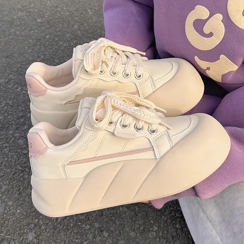 Women's White Platform Velcro Shoes - 2025 Spring/Autumn Style, Height-Increasing, Thick Sole, Casual & Versatile