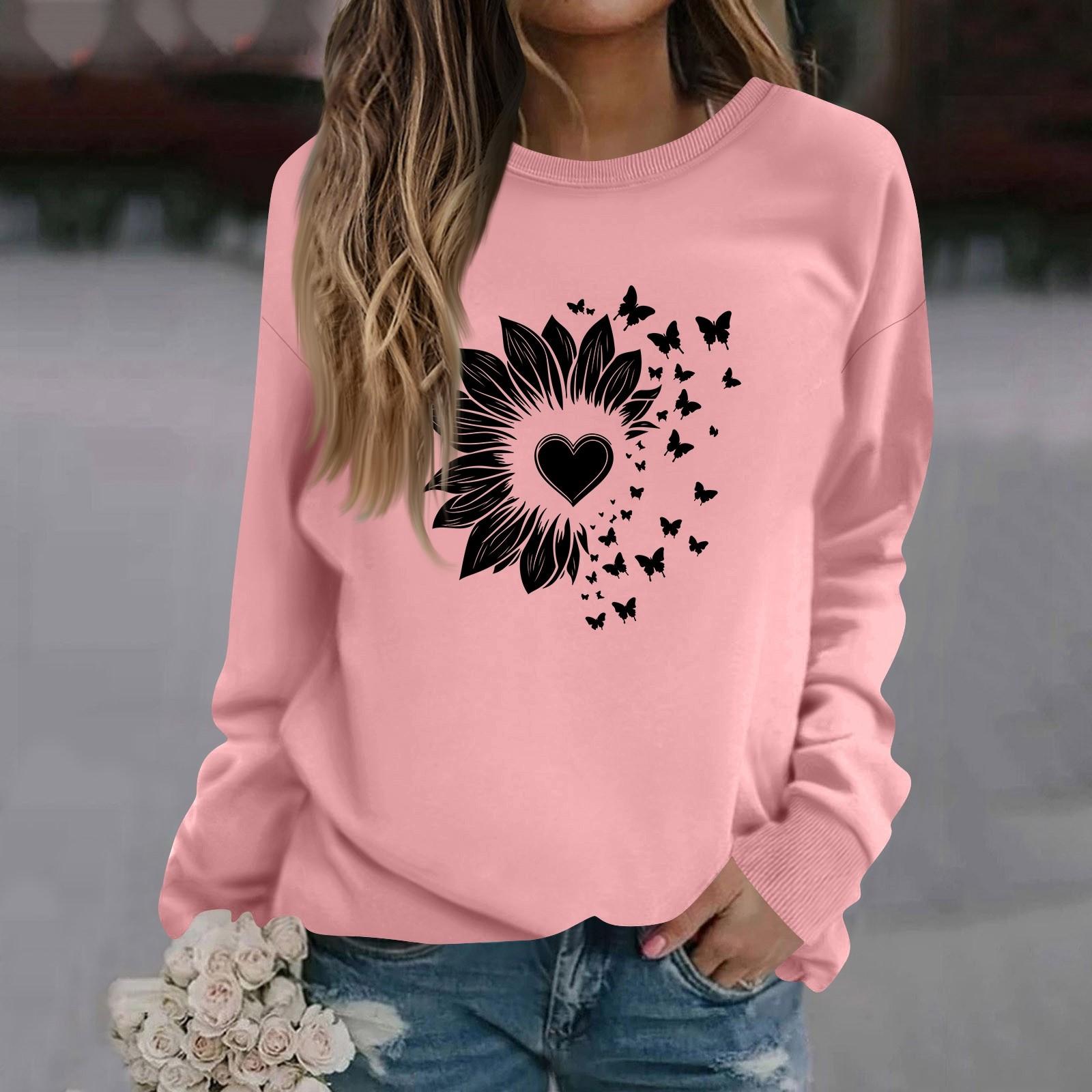 

Женская модная повседневная толстовка с длинным рукавом и круглым вырезом с принтом L розовый