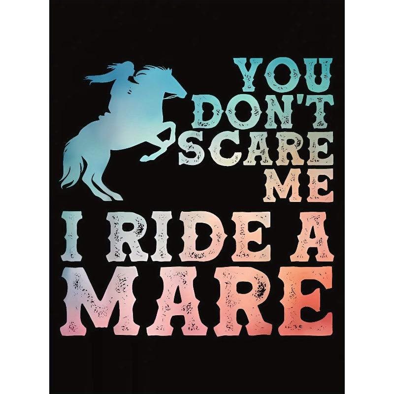 European Size 1pc Women'S Casual Polyester T-Shirt with Horse Silhouette Graphic, Round Neck, Short Sleeve