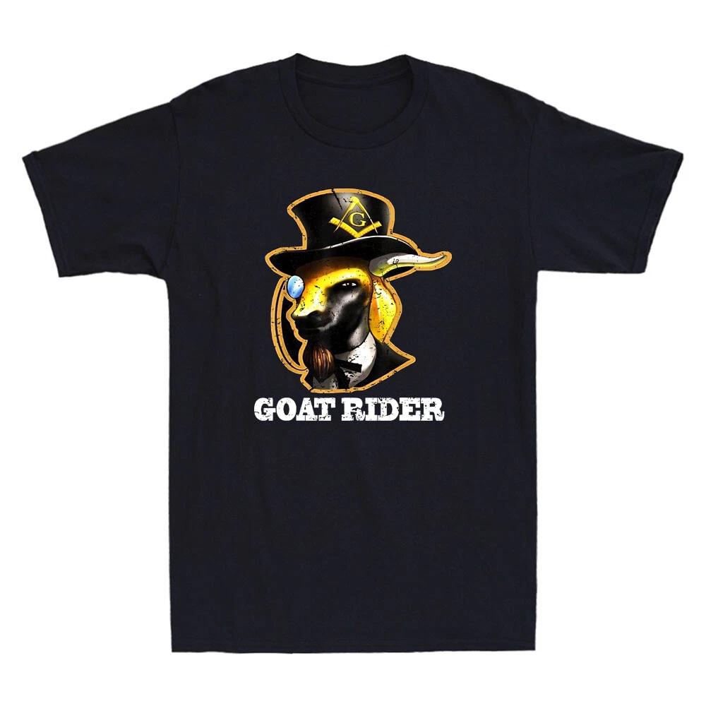 Masonic Goat Rider Mason Funny Graphic Vintage Men s T-Shirt Cotton Black Tee L
