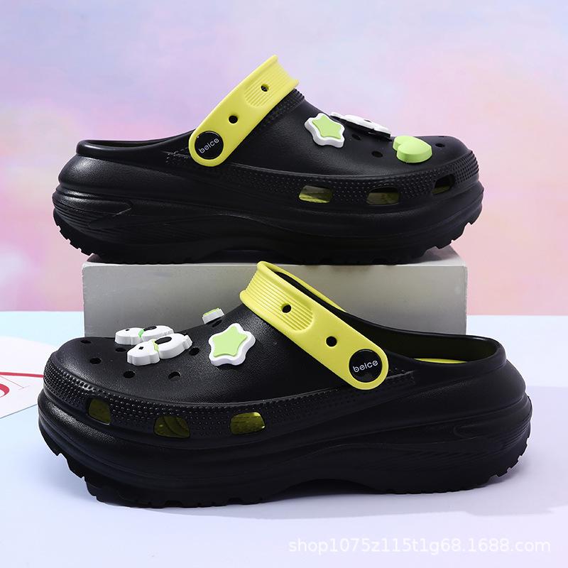 

Premium sense hole shoes women s new eva thick-soled non-slip outer wear beach bag head cute cool slippers 35-36 чорний