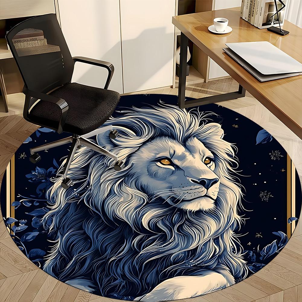 1PC Lion Night Office Round Area Rug,  Mat Suitable ForOffice, Under Office Chairs Bedroom Living Room Home Decor, Room Deco