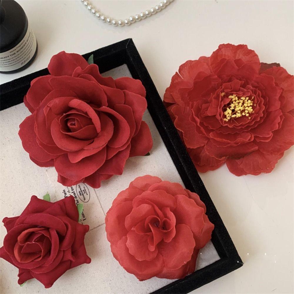 Bohemian Style Red Rose Hairpin Korean Style Girl Hair Clip Sweet Flower Hair Clip  Summer