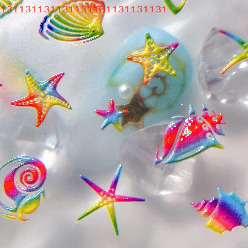 Relief Nail Art DIY Nail Decorations Nails DIY Colorful Shells Ocean Nail Stickers Relief 3D Nail Appliques Adhesive Sliders