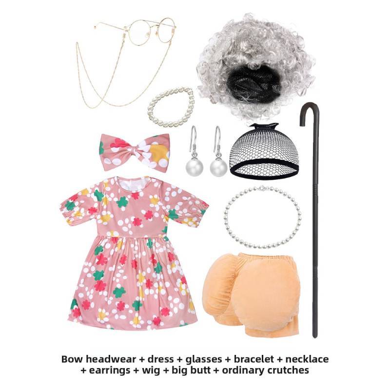 Elderly Granny Grandpa Costume For Childrens Stage Performance Kids Dress Up Play