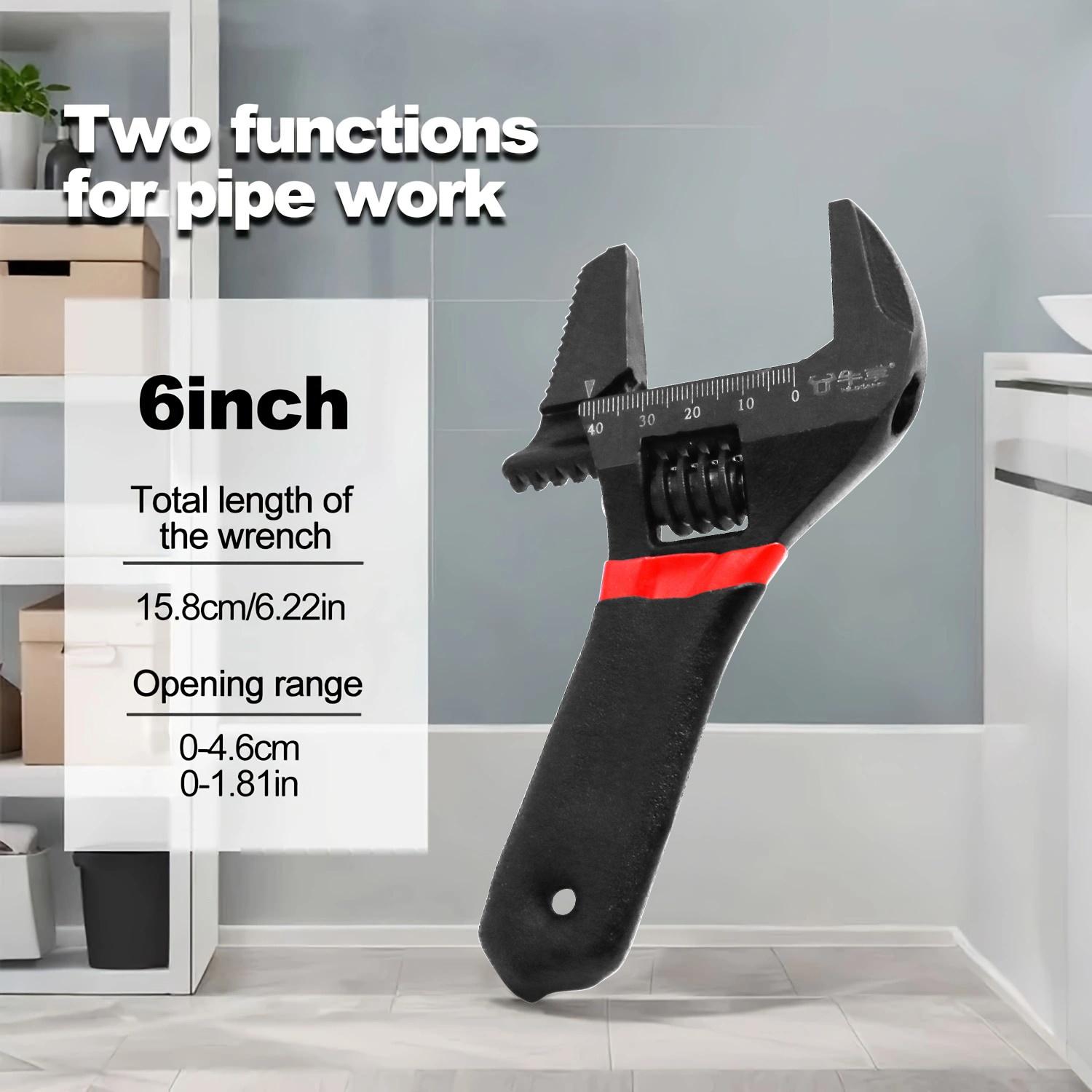 

Adjustable Wrench - Durable Metal, 2 Sizes, Short Handle, Laser Scale, Rubber Grip - Ideal for Plumbing & Bathroom Maintenance