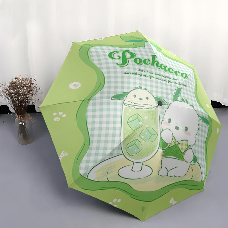 1pc Pochacco Teatime Fun Automatic Folding Umbrella - Portable 3-Fold Design with 8-Bone Iron Frame, Perfect for Outdoor Use, Festive Gifts, Fans, Tra