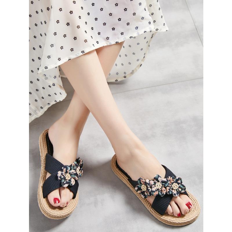 New Summer Hemp Rope Sole Solid Color Slippers