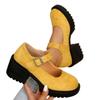 High-heeled Shoes Women's Round-toe Thick-soled Single-line Buckle Belt Thick Heel All-match Suede Shoes